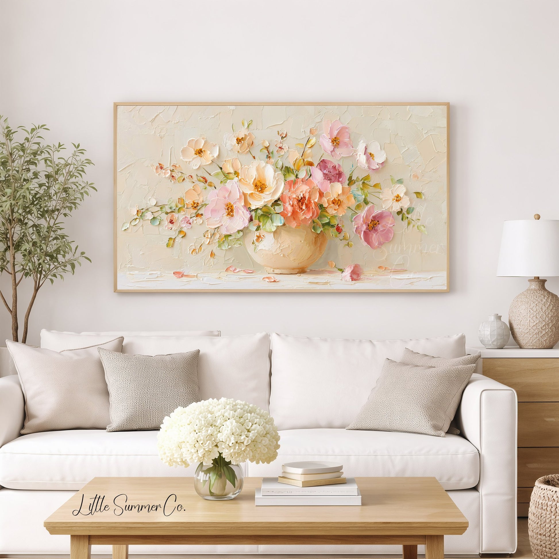Peach Floral Bouquet in Vase Frame TV Art displayed on a TV