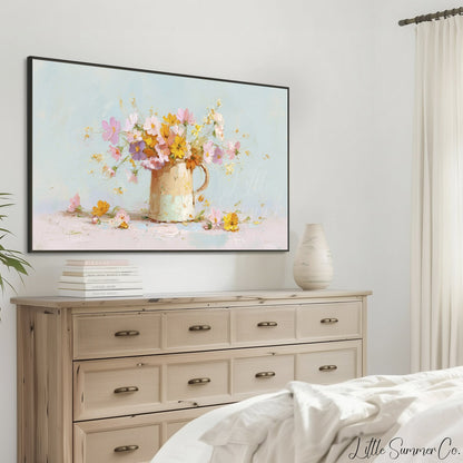 Flower Pitcher Frame TV Art displayed on a TV