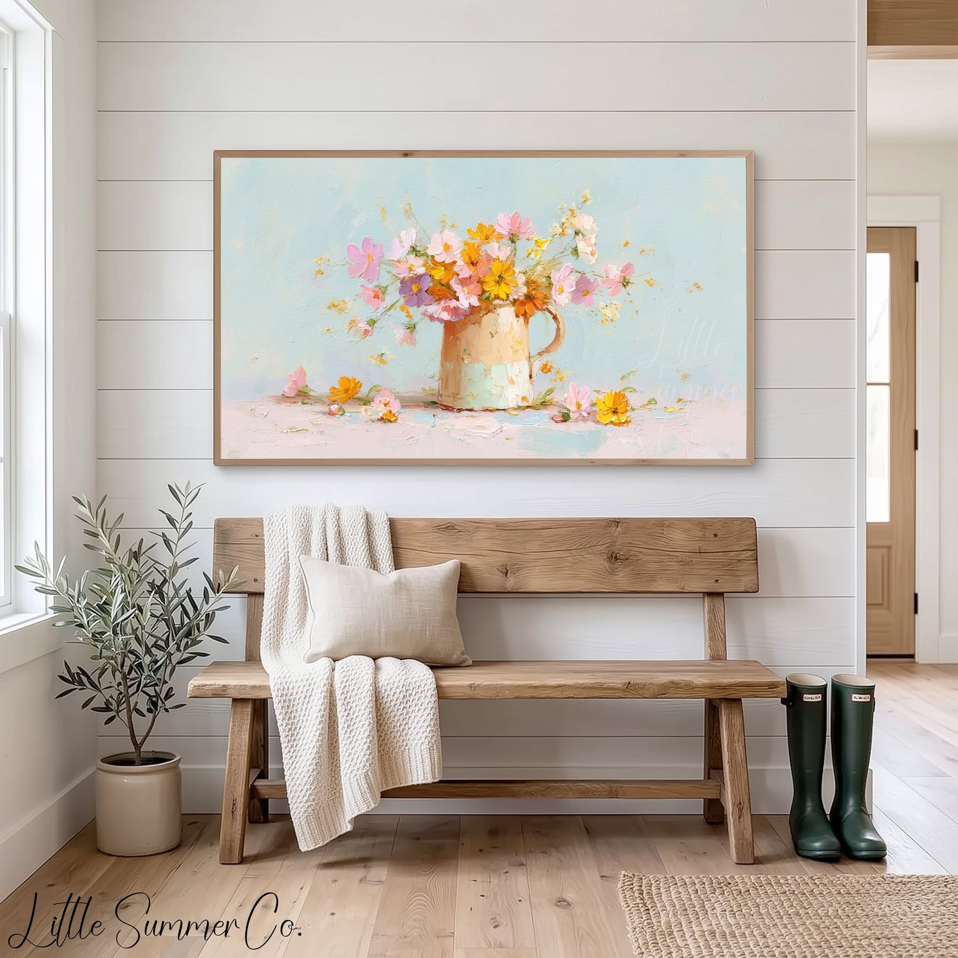 Flower Pitcher Frame TV Art displayed on a TV