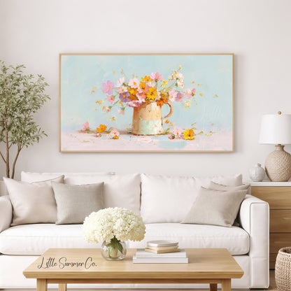 Flower Pitcher Frame TV Art displayed on a TV