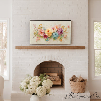 Colourful Roses Arrangement Frame TV Art displayed on a TV