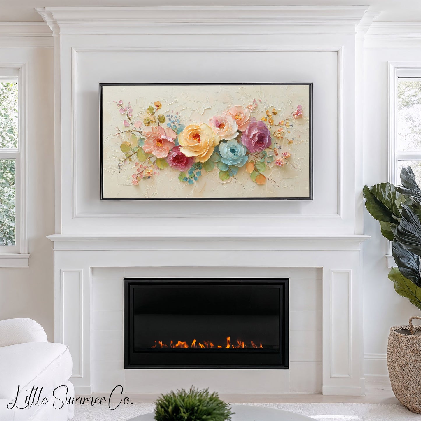 Colourful Roses Arrangement Frame TV Art displayed on a TV