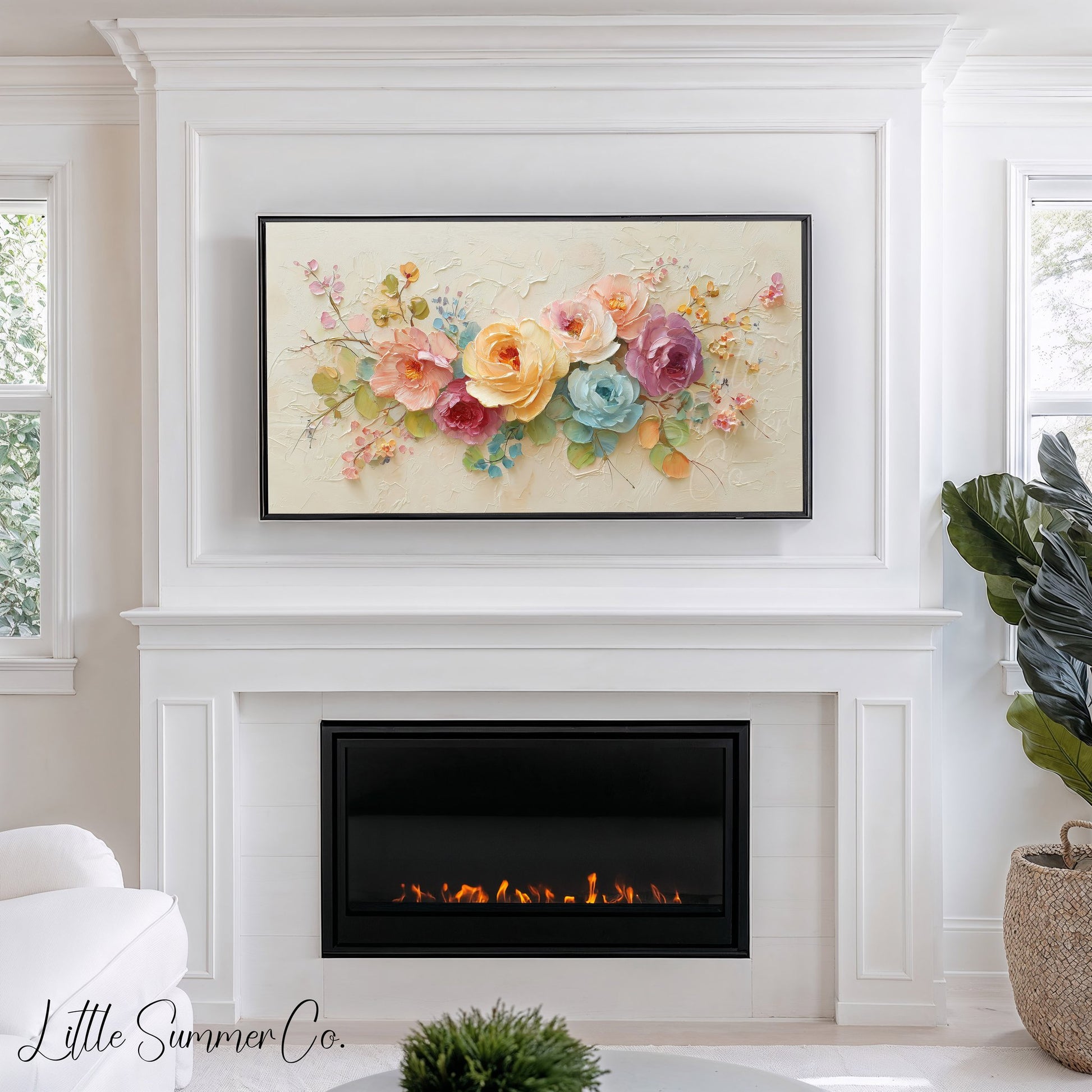 Colourful Roses Arrangement Frame TV Art displayed on a TV