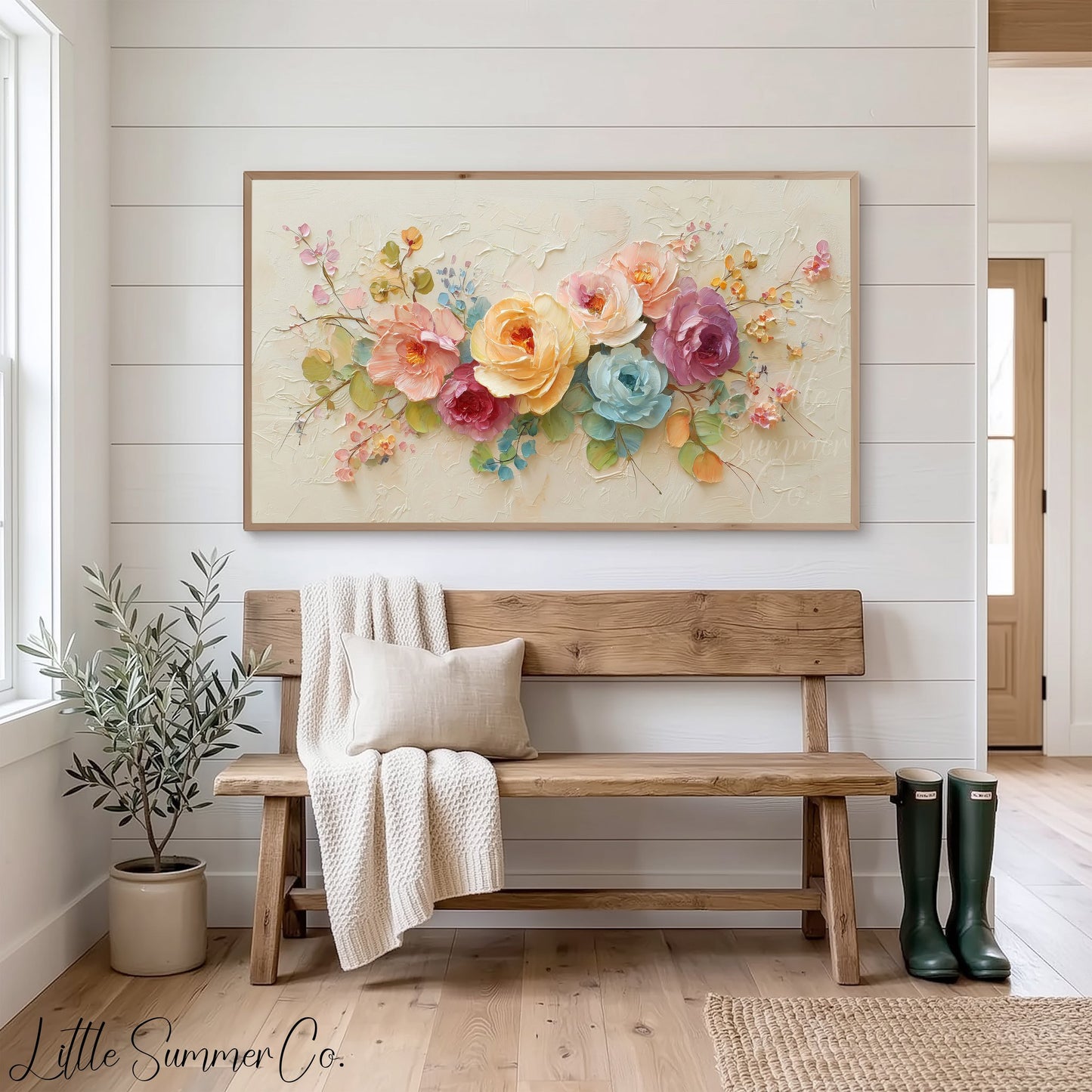Colourful Roses Arrangement Frame TV Art displayed on a TV