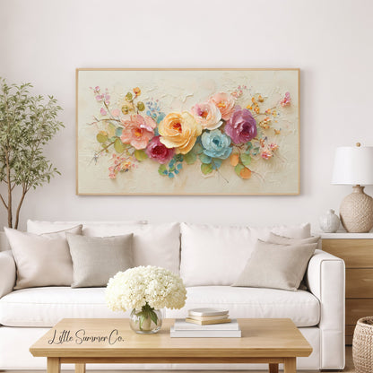 Colourful Roses Arrangement Frame TV Art displayed on a TV