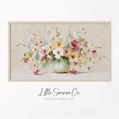 Pastel Flower Bouquet in Vase Frame TV Art displayed on a TV