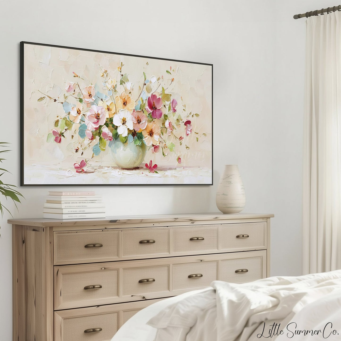 Pastel Flower Bouquet in Vase Frame TV Art displayed on a TV