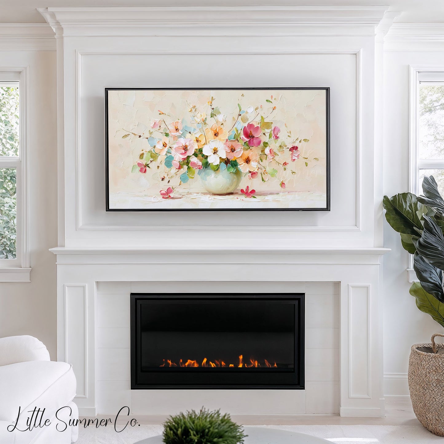 Pastel Flower Bouquet in Vase Frame TV Art displayed on a TV
