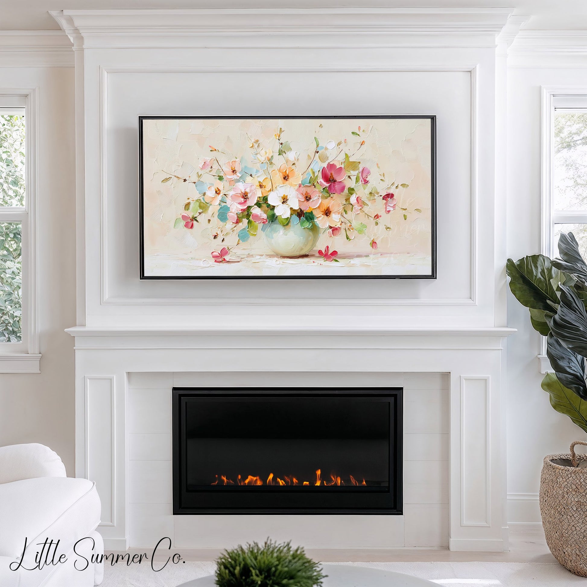 Pastel Flower Bouquet in Vase Frame TV Art displayed on a TV