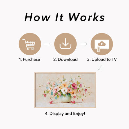 Pastel Flower Bouquet in Vase Frame TV Art displayed on a TV