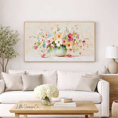 Pastel Flower Bouquet in Vase Frame TV Art displayed on a TV