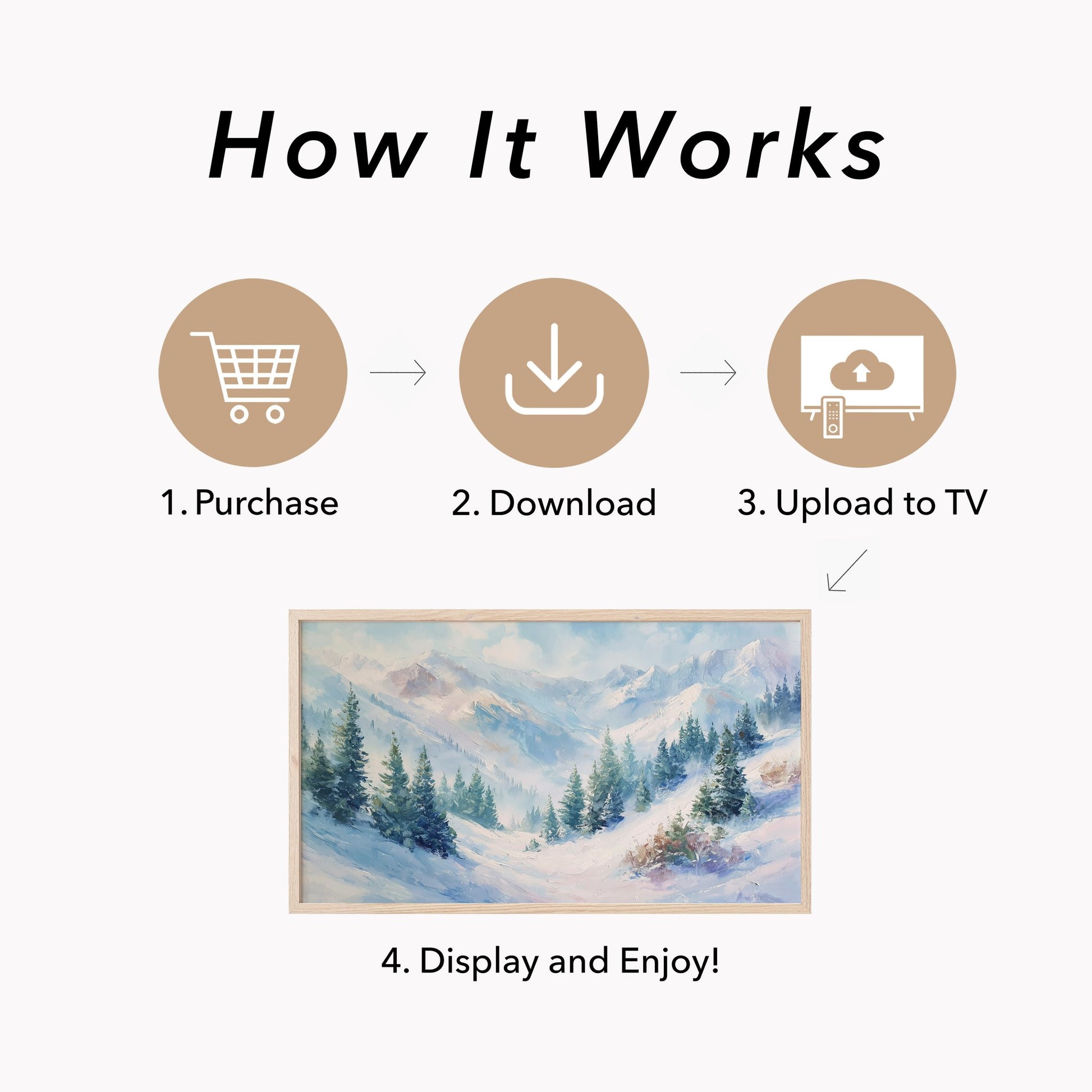 Snowy Mountain Pine Forest Frame TV Art displayed on a TV