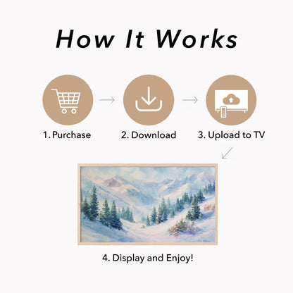 Snowy Mountain Pine Forest Frame TV Art displayed on a TV