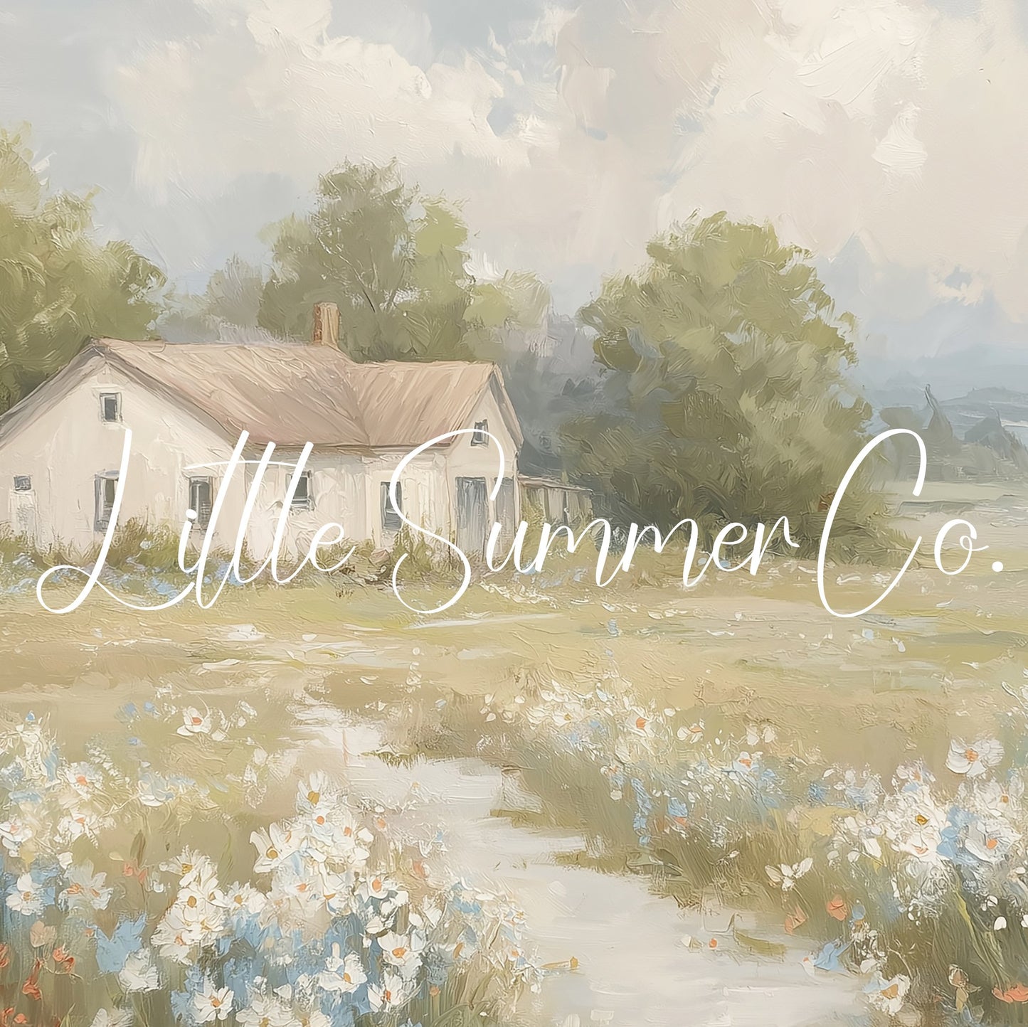 Farmhouse Meadow Clouds Frame TV Art displayed on a TV