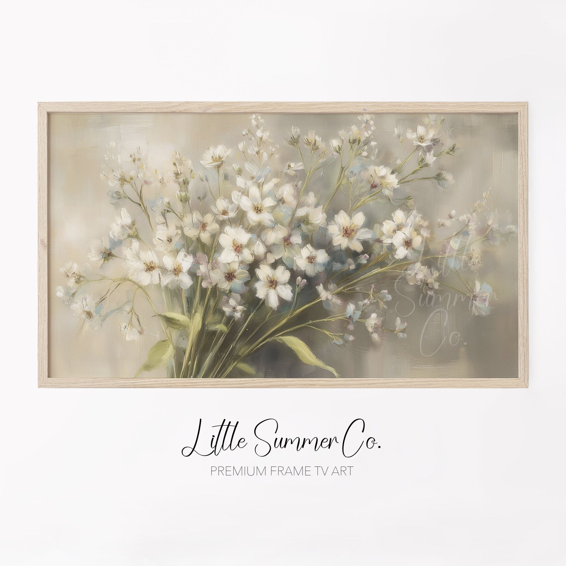 White Wildflower Bouquet Frame TV Art displayed on a TV