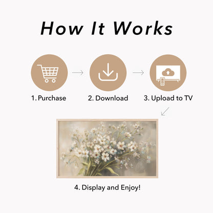 White Wildflower Bouquet Frame TV Art displayed on a TV