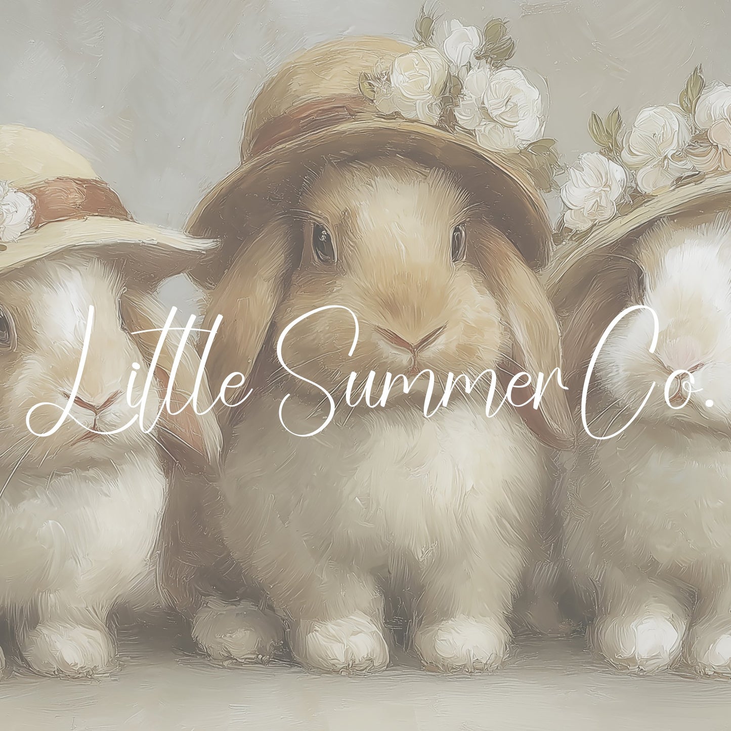Cream Hat Bunny Trio Frame TV Art displayed on a TV