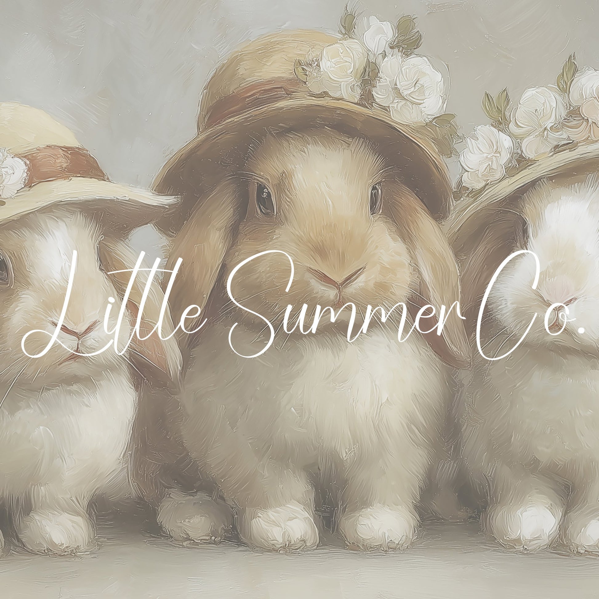 Cream Hat Bunny Trio Frame TV Art displayed on a TV
