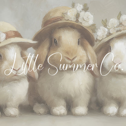 Cream Hat Bunny Trio Frame TV Art displayed on a TV