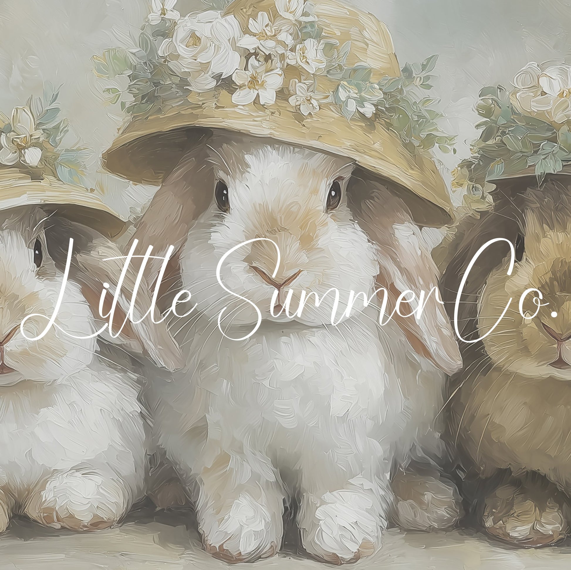 Flower Hat Bunny Trio Frame TV Art displayed on a TV