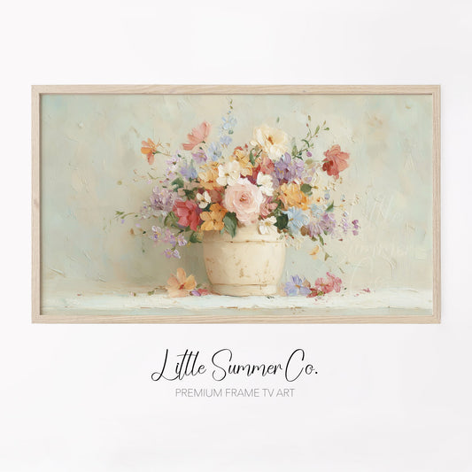 Pastel Bouquet Frame TV Art displayed on a TV