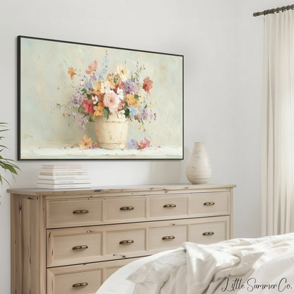 Pastel Bouquet Frame TV Art displayed on a TV