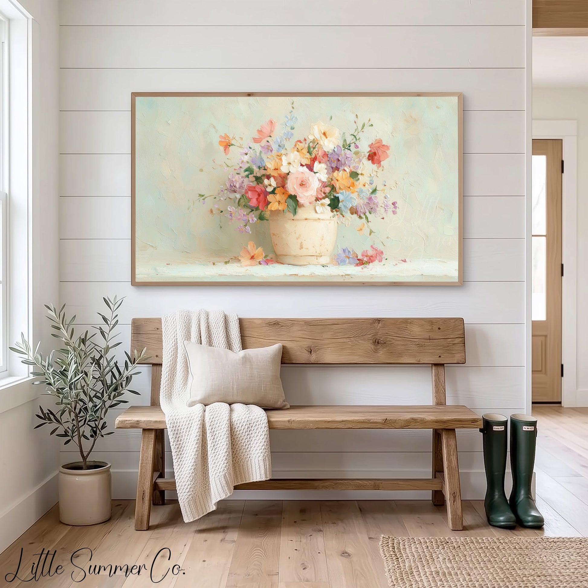 Pastel Bouquet Frame TV Art displayed on a TV