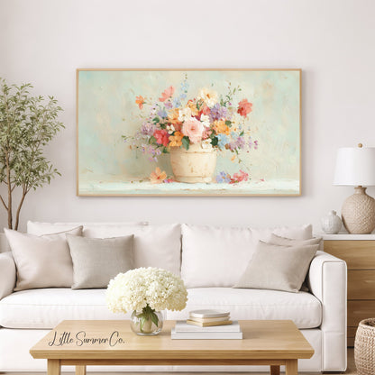 Pastel Bouquet Frame TV Art displayed on a TV