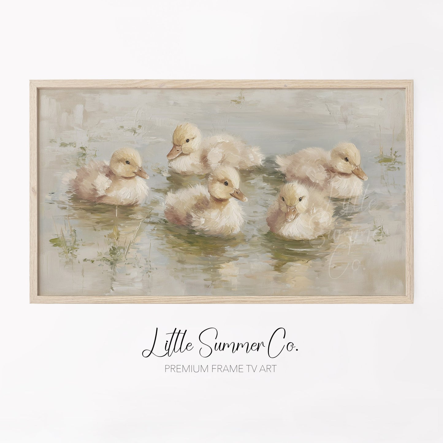Baby Ducklings Swimming Frame TV Art displayed on a TV