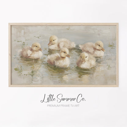 Baby Ducklings Swimming Frame TV Art displayed on a TV