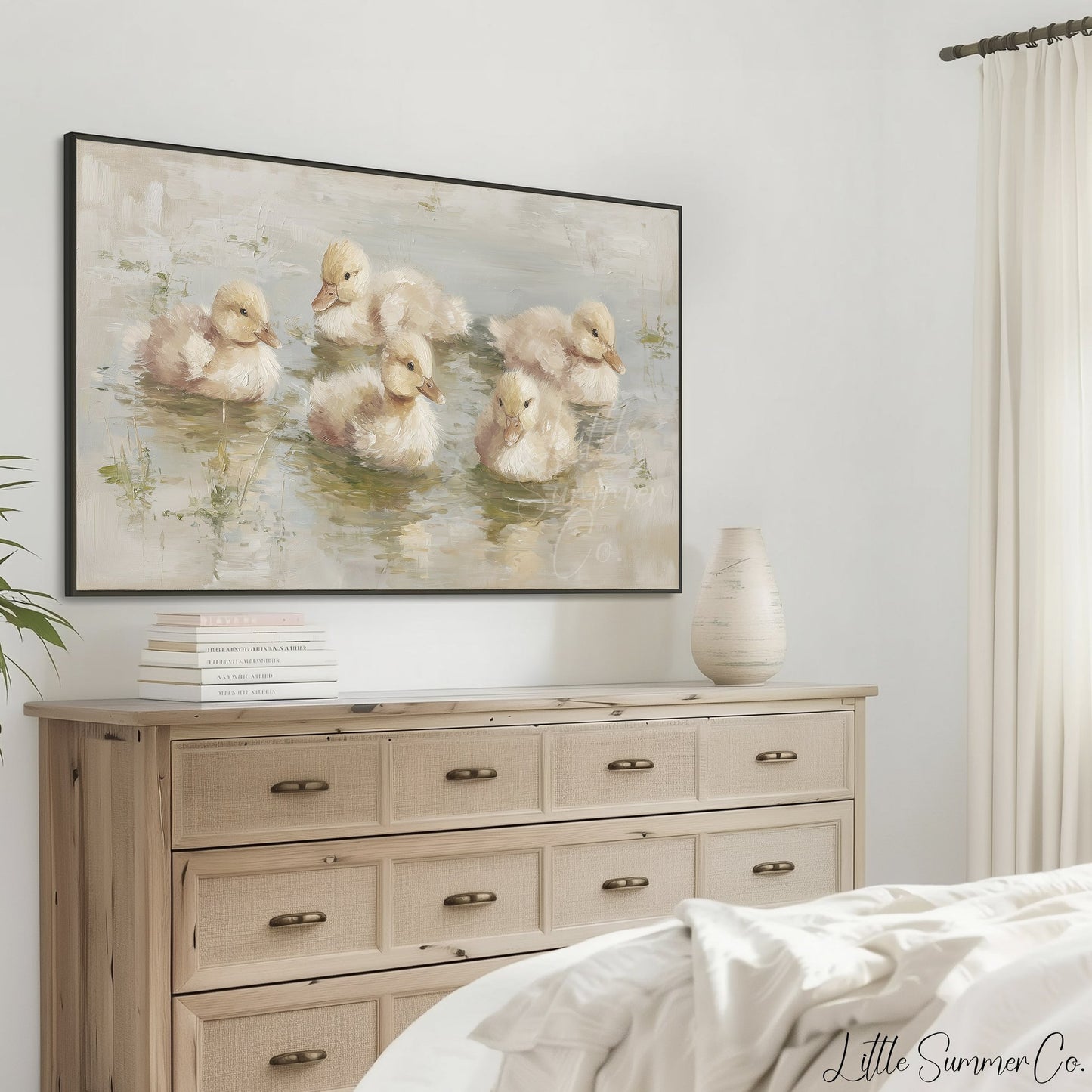 Baby Ducklings Swimming Frame TV Art displayed on a TV