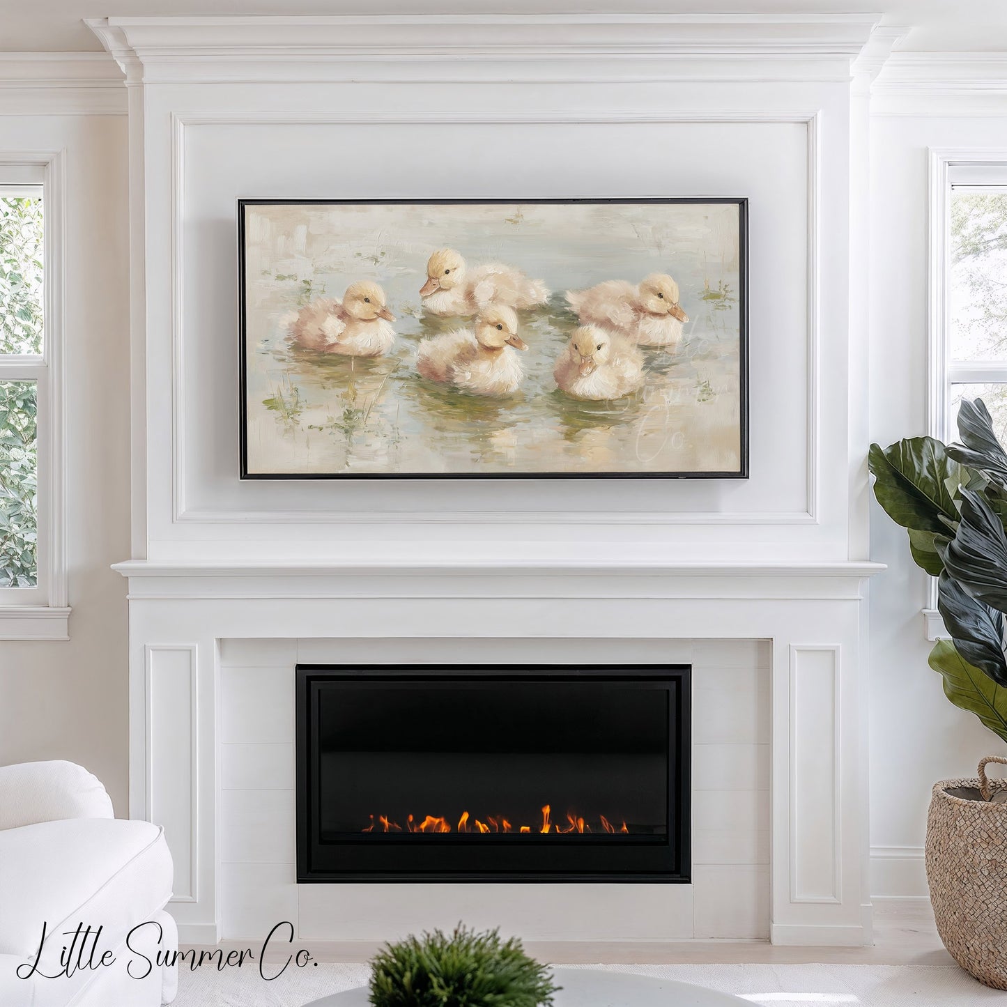 Baby Ducklings Swimming Frame TV Art displayed on a TV