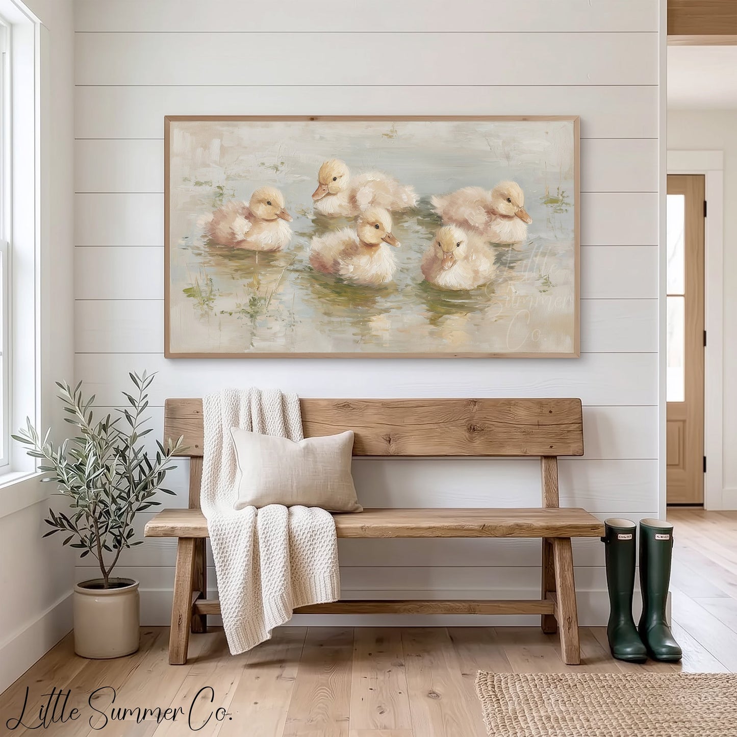 Baby Ducklings Swimming Frame TV Art displayed on a TV
