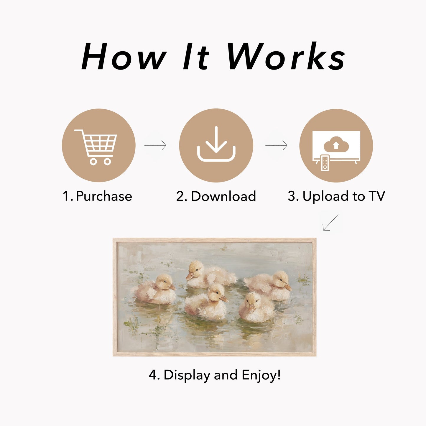 Baby Ducklings Swimming Frame TV Art displayed on a TV