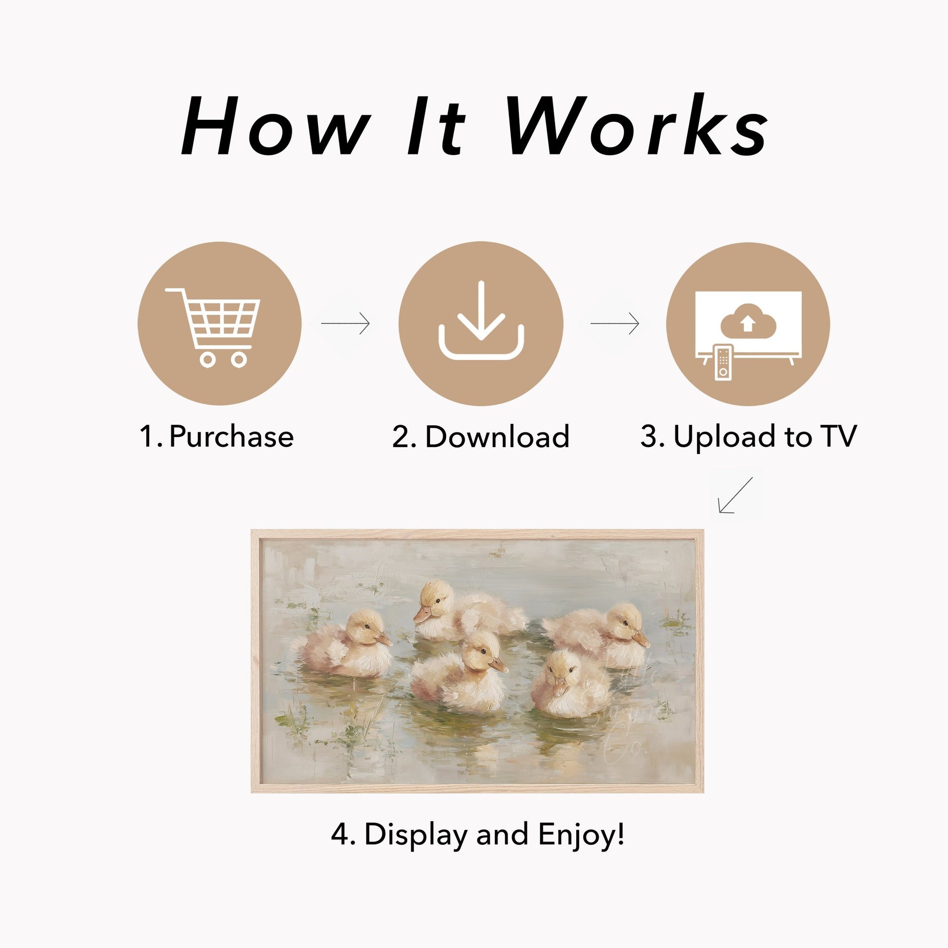 Baby Ducklings Swimming Frame TV Art displayed on a TV