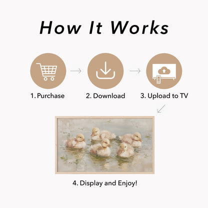 Baby Ducklings Swimming Frame TV Art displayed on a TV