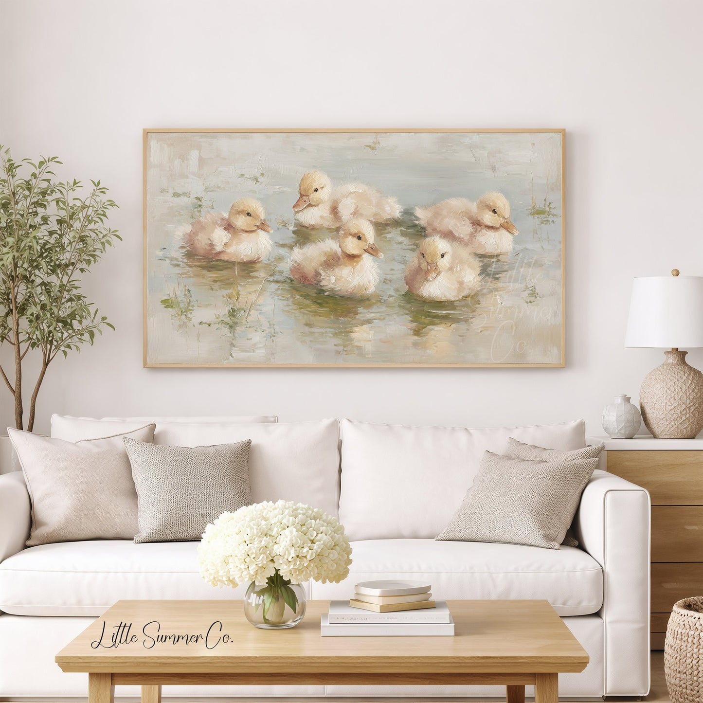 Baby Ducklings Swimming Frame TV Art displayed on a TV