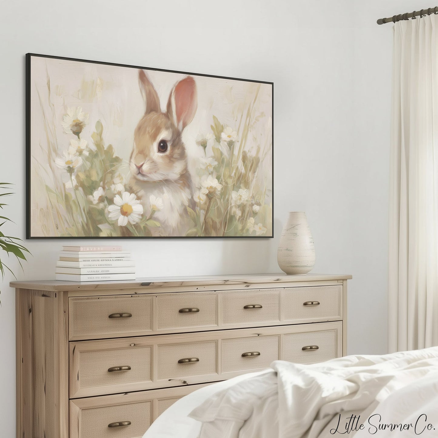 Daisy Bunny Frame TV Art displayed on a TV