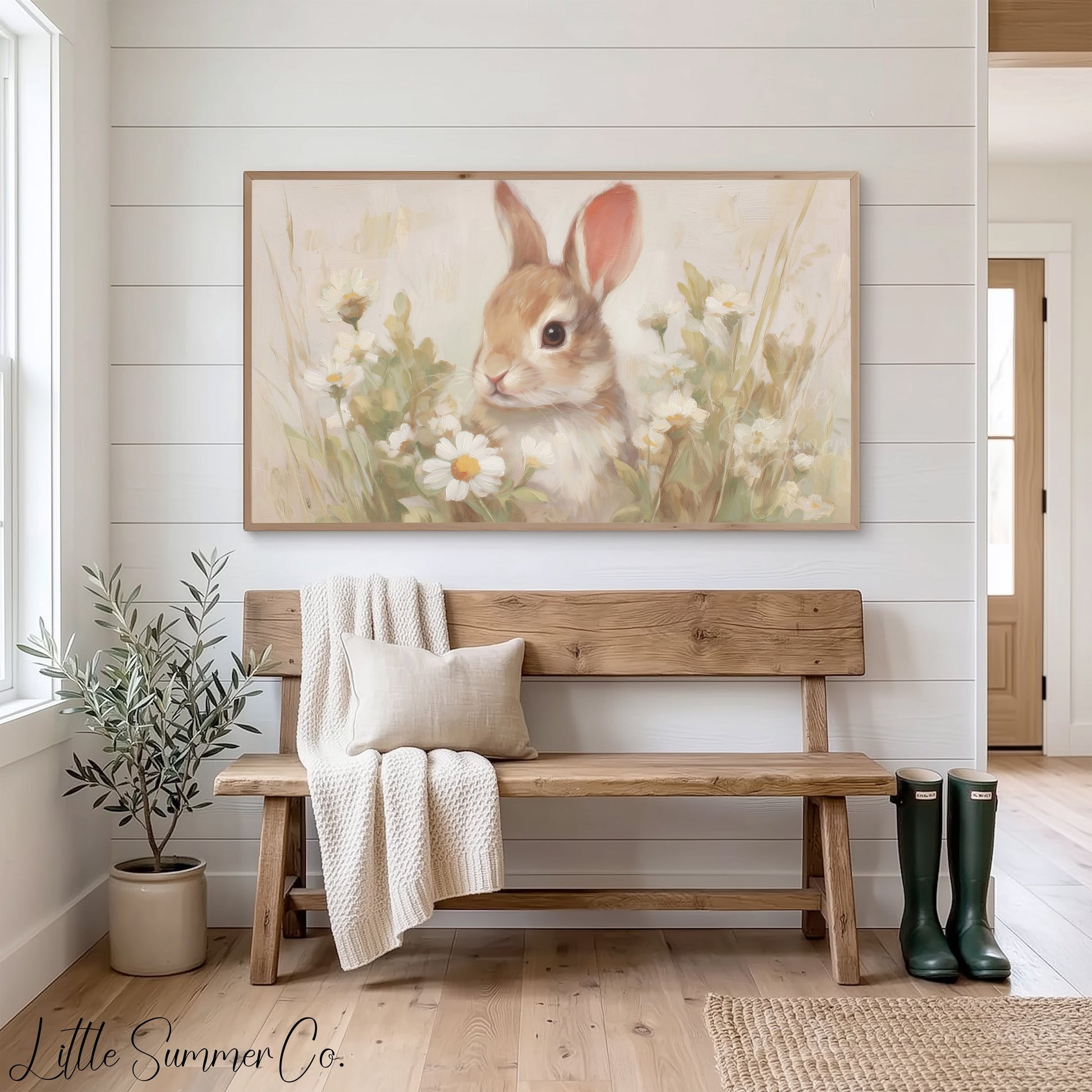 Daisy Bunny Frame TV Art displayed on a TV