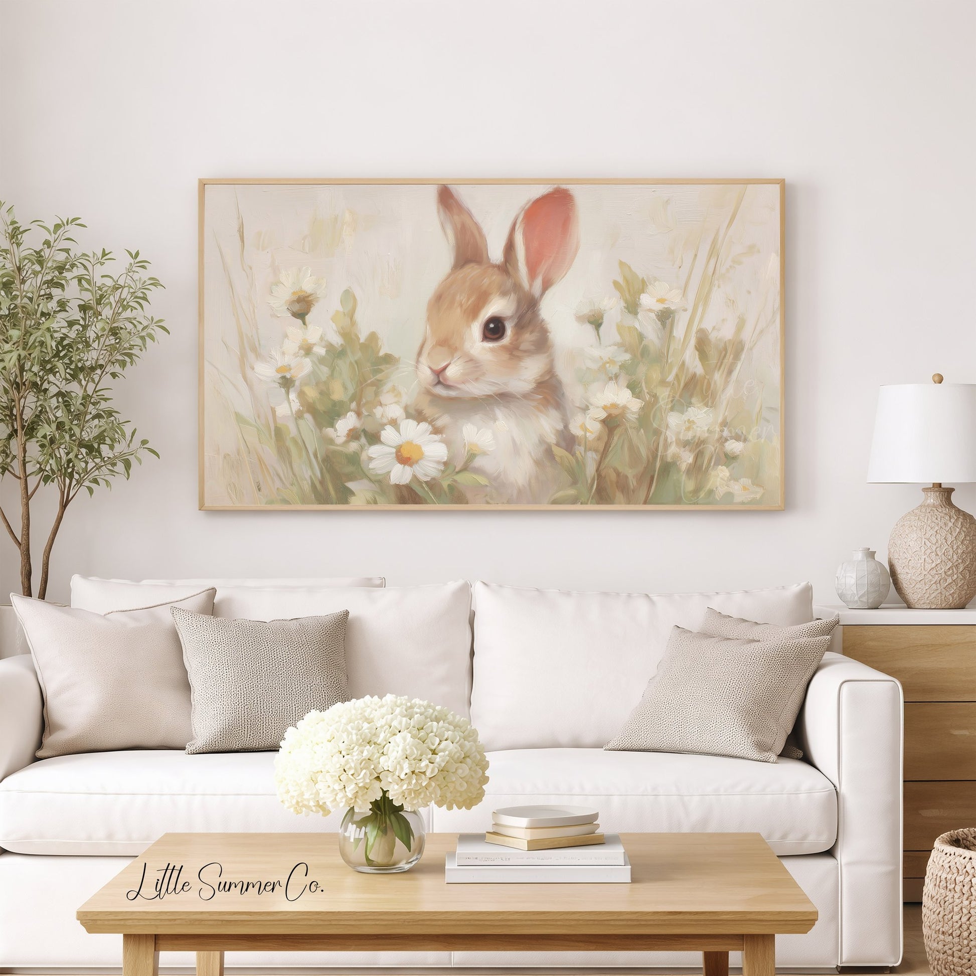 Daisy Bunny Frame TV Art displayed on a TV