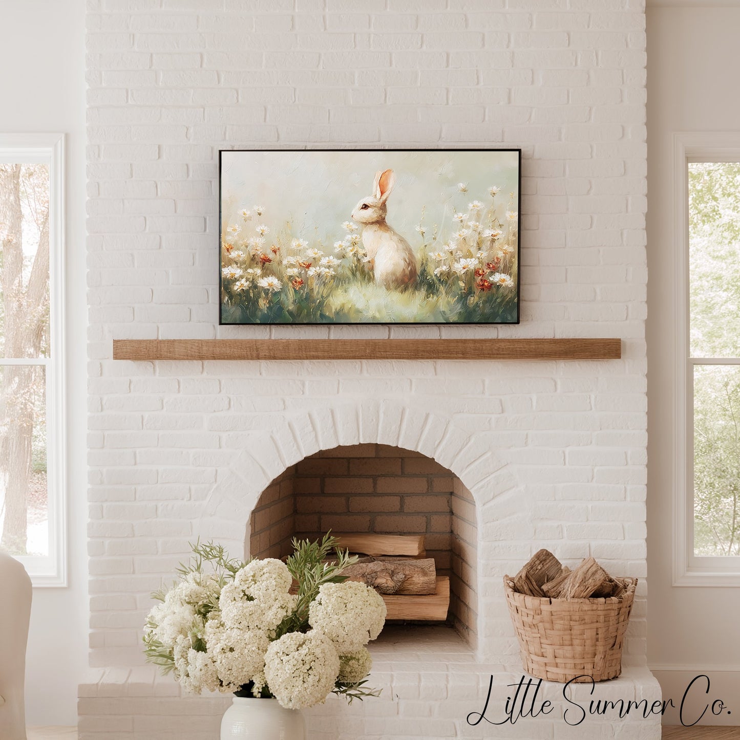 Meadow Bunny Frame TV Art displayed on a TV