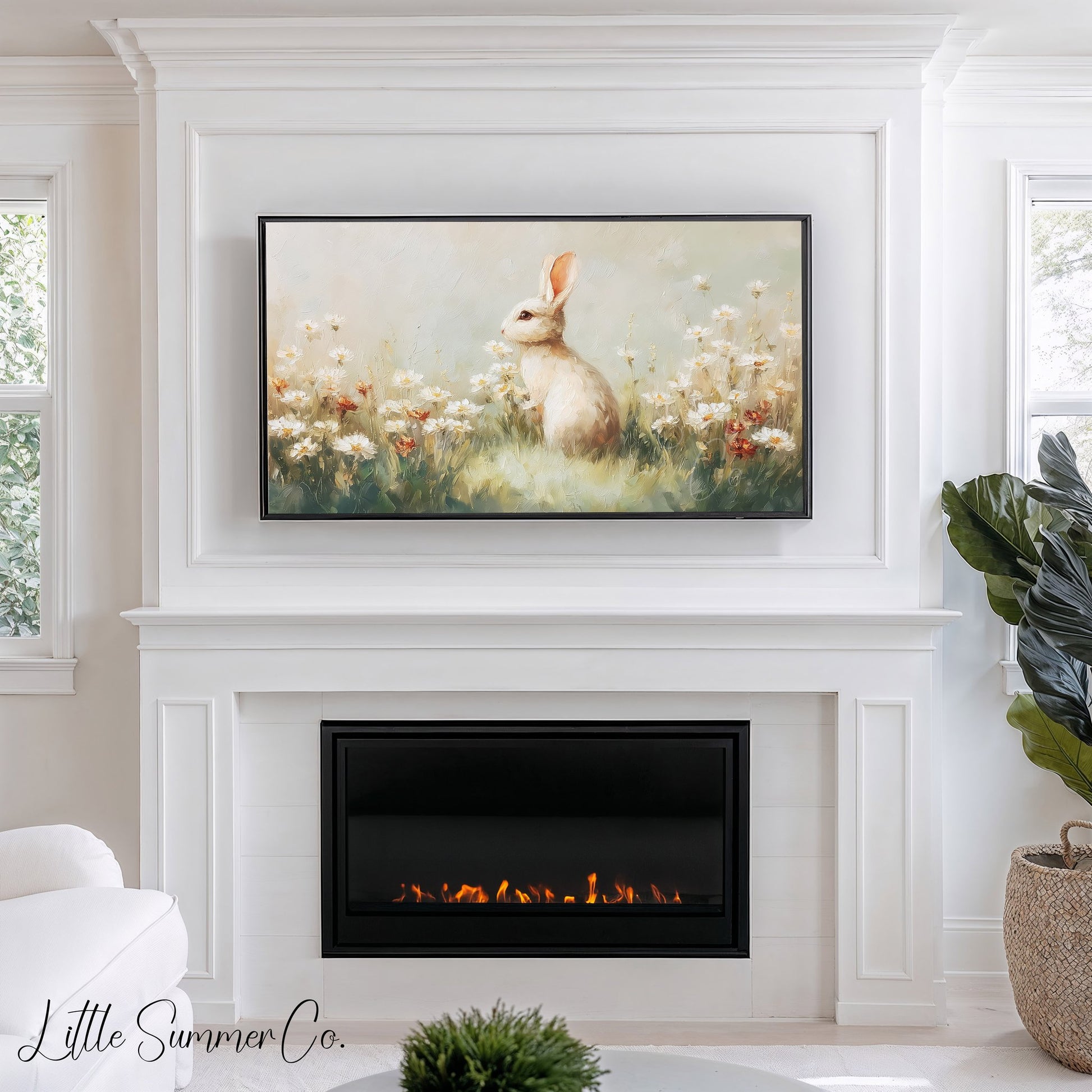 Meadow Bunny Frame TV Art displayed on a TV
