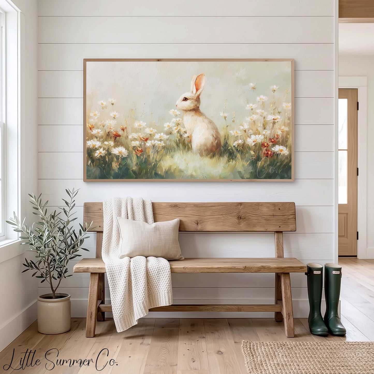 Meadow Bunny Frame TV Art displayed on a TV