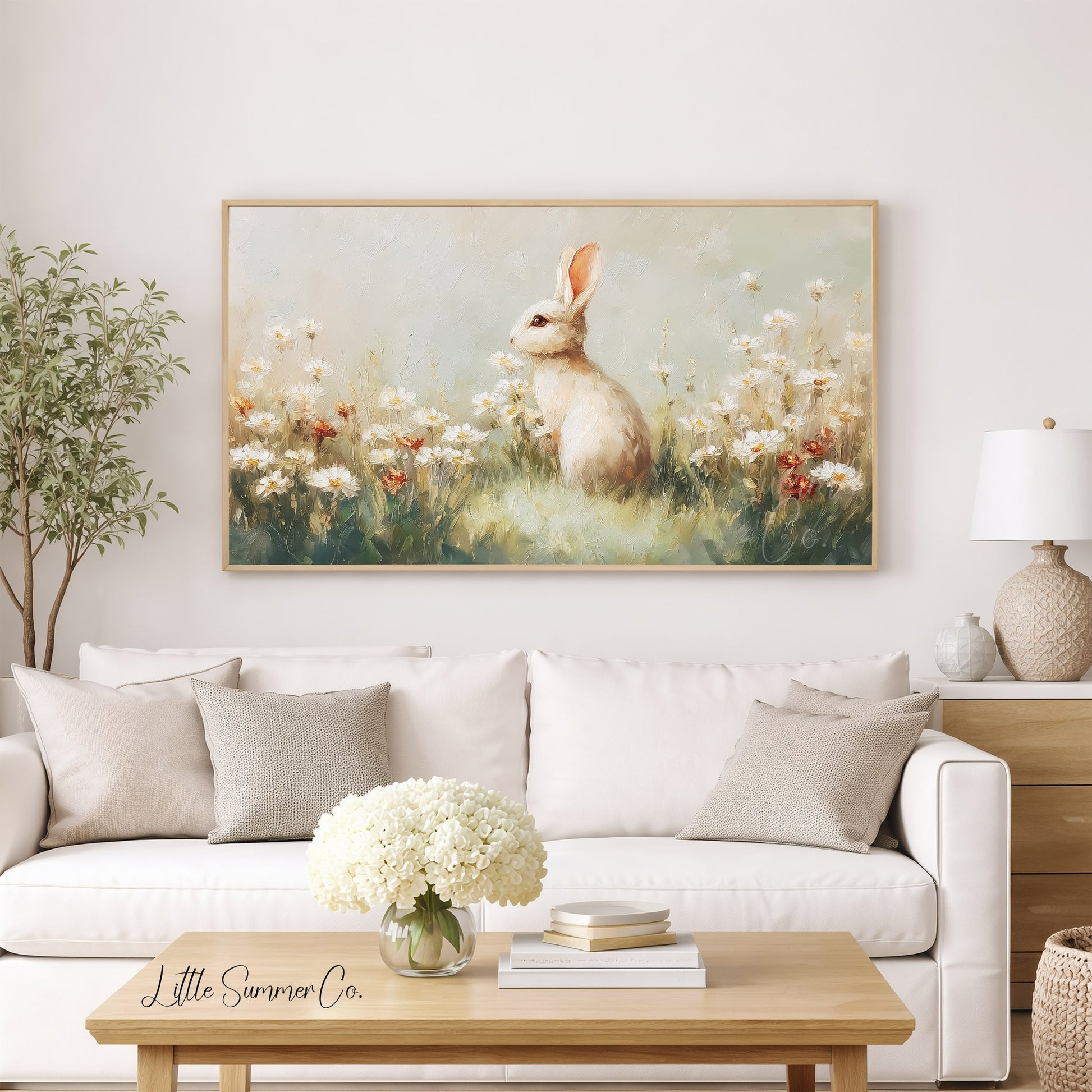 Meadow Bunny Frame TV Art displayed on a TV
