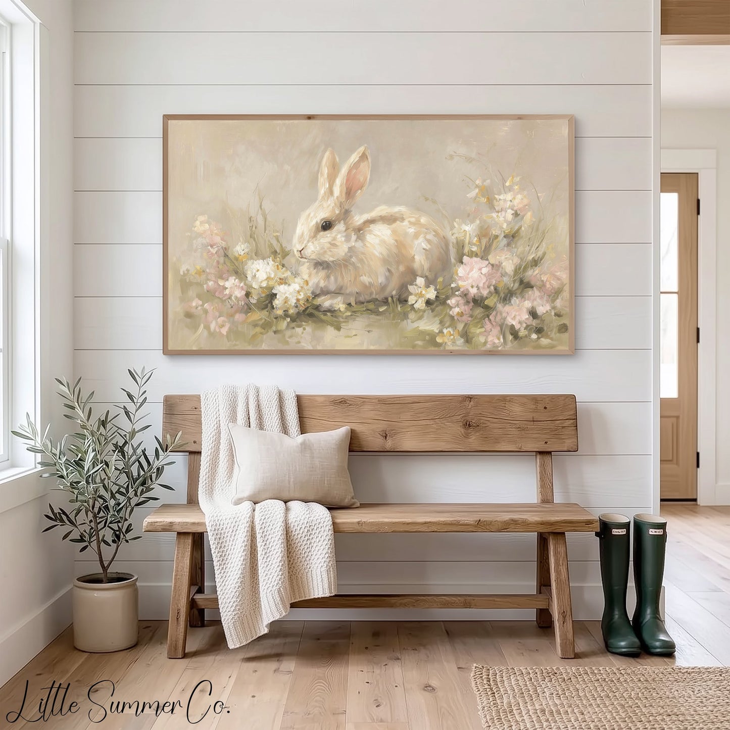 Garden Bunny Frame TV Art displayed on a TV