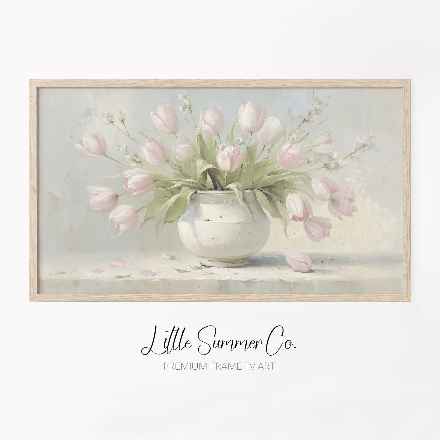 Pink Tulips in White Vase Frame TV Art displayed on a TV