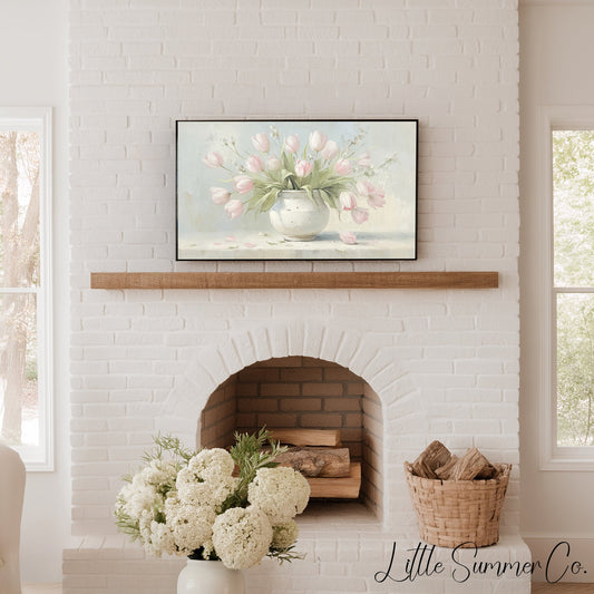 Pink Tulips in White Vase Frame TV Art displayed on a TV