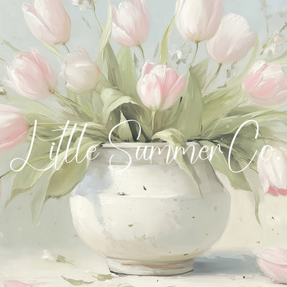 Pink Tulips in White Vase Frame TV Art displayed on a TV