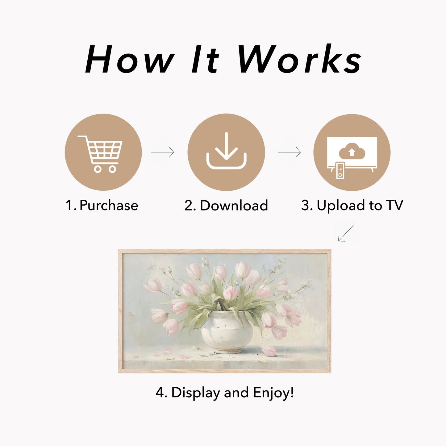 Pink Tulips in White Vase Frame TV Art displayed on a TV