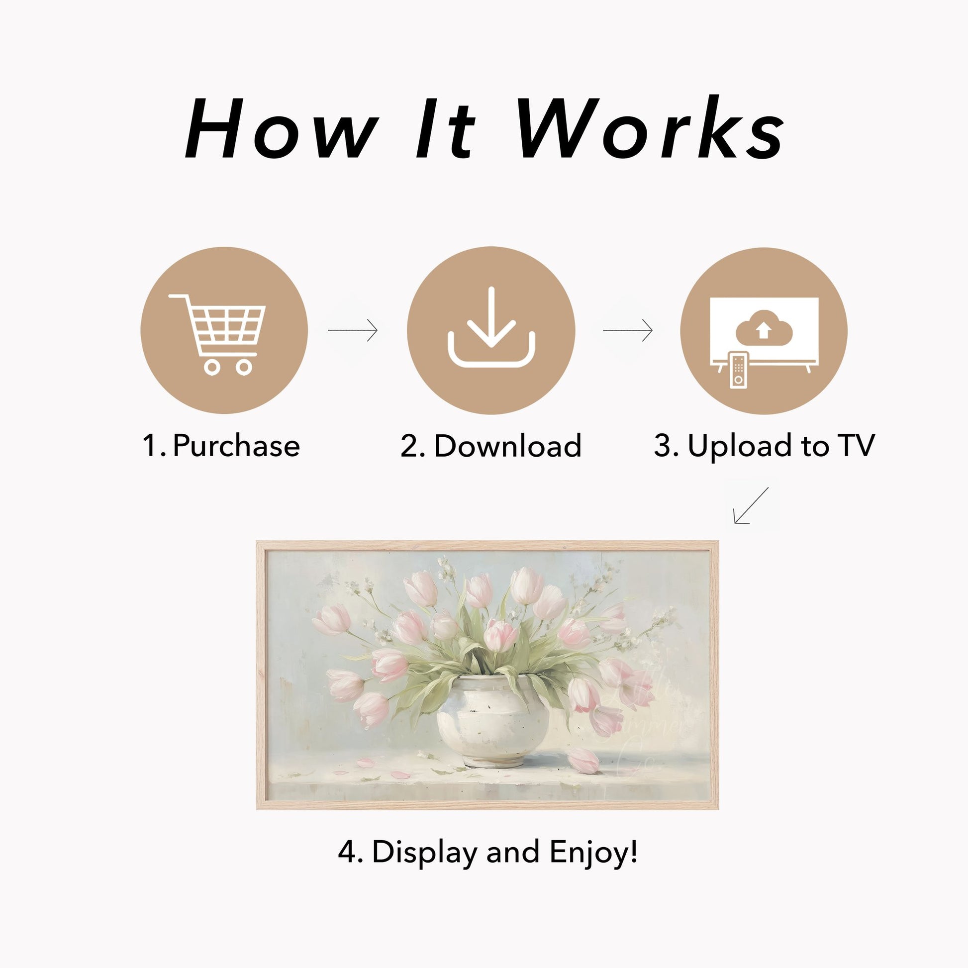 Pink Tulips in White Vase Frame TV Art displayed on a TV